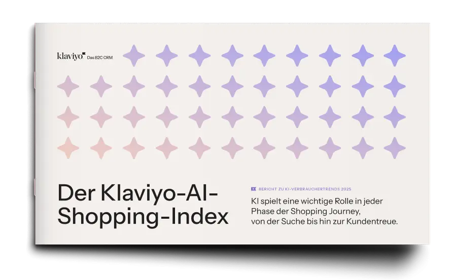 Der Klaviyo-AI-Shopping-Index-Bericht mit Muster aus farbigen Sternen und Text  über die Rolle von KI im Einkaufsprozess.