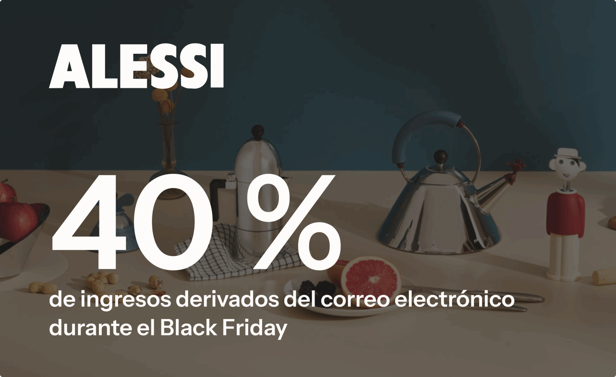 Alessi informa que el 40% de sus ingresos durante el Black Friday provienen del correo electrónico. Se ven productos de cocina.