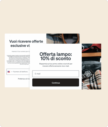 Offerta lampo: 10% di sconto con iscrizione e-mail. Form per inserire l'indirizzo e-mail e pulsante "Continua".