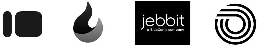 Jebbit logo with text "a BlueConic company" alongside abstract icons.