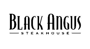 Black Angus Steakhouse logo featuring stylised text with a bull silhouette.
