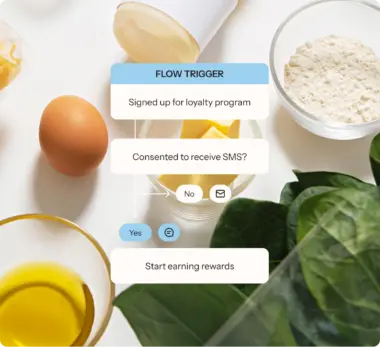 A product illustration shows a Klaviyo flow that gets triggered when someone signs up for a loyalty program.