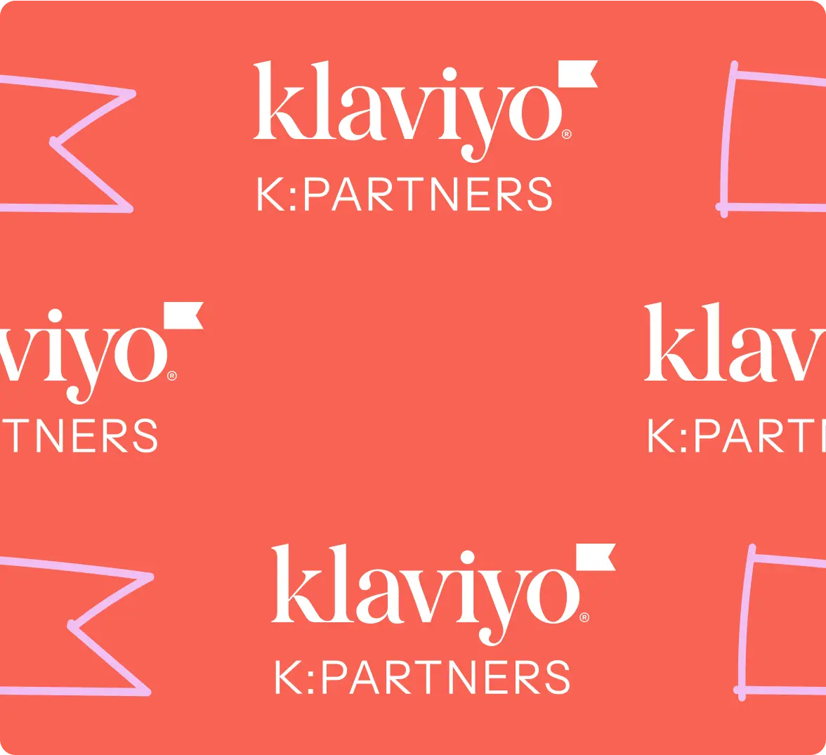 Klaviyo K:PARTNERS logo on a red background with abstract purple shapes.
