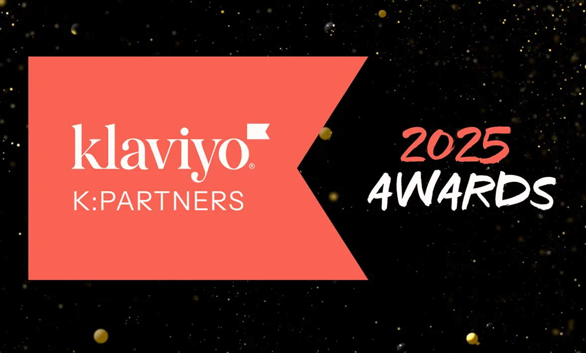 Klaviyo K:Partners 2025 Awards banner with a red flag design and starry background.